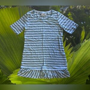 LOGO By Lori Goldstein Stripe Knit Shift Dress Flounce Hem Green XXS